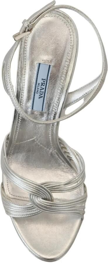 Prada Zilveren Leren Sandalen Enkelband Hakken Stiletto Gray Dames