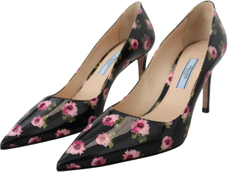 Prada Zwarte Leren Bloemen Hakken Stiletto's Pumps Multicolor Dames - Foto 3