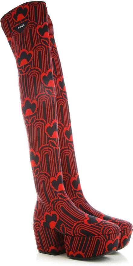 Prada Luxe rode enkellaarsjes met geborduurd detail Red Dames