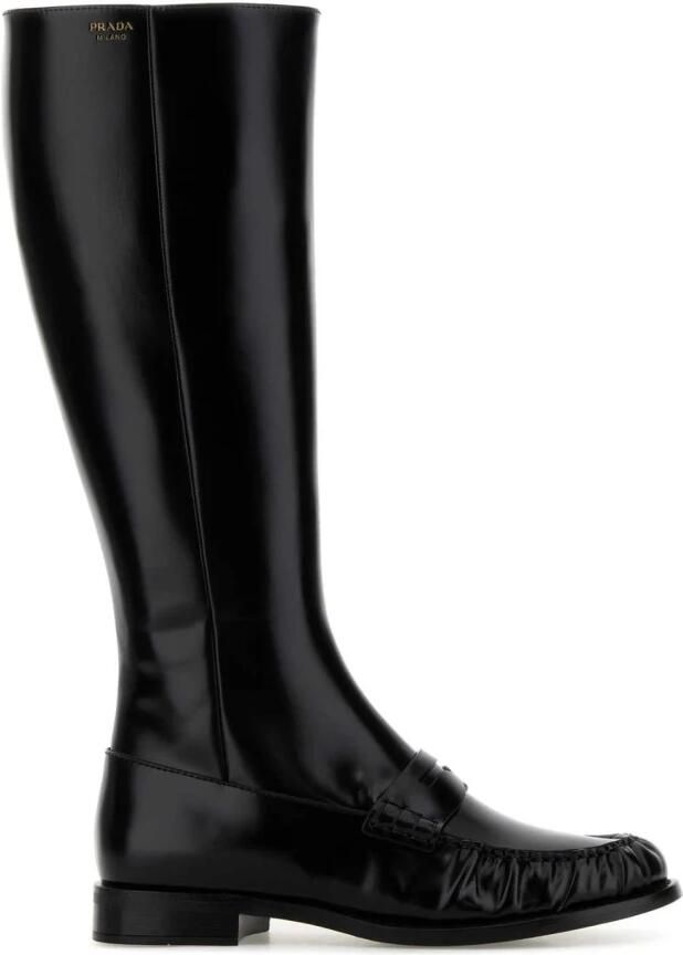 Prada Gepolijst Leren Penny Hoge Laarzen