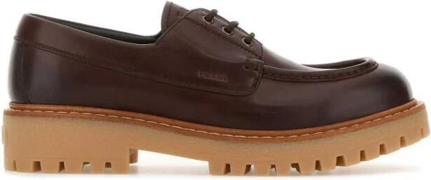 Prada Leren Mocassin Schoenen met Vetersluiting en Profielzool