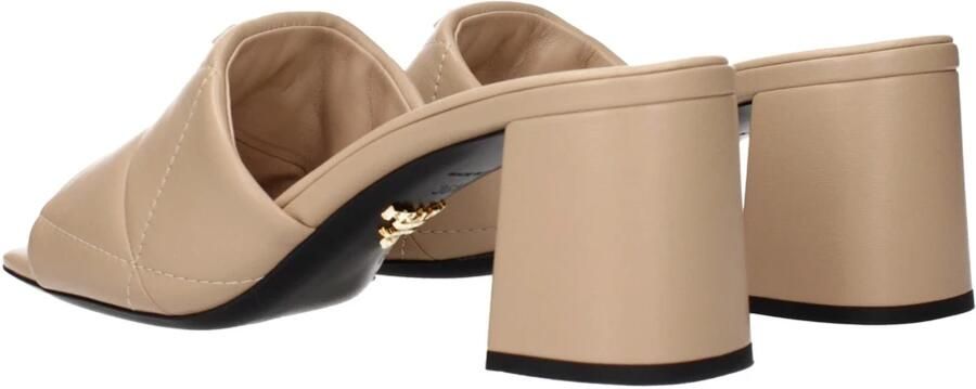 Prada Beige Leren Slippers Sandalen Front Logo - Foto 2