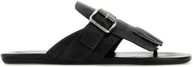 Prada Leren teenslippers met franjes en gesp