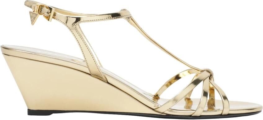 Prada Metallic Leather Wedge Sandals