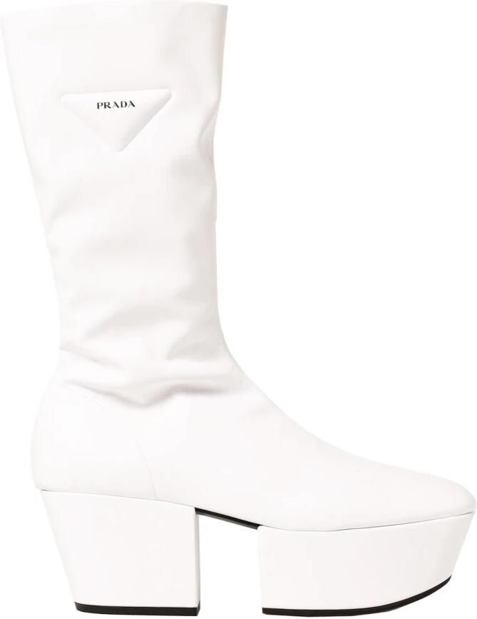 Prada Witte Enkellaarzen Platform Pull On