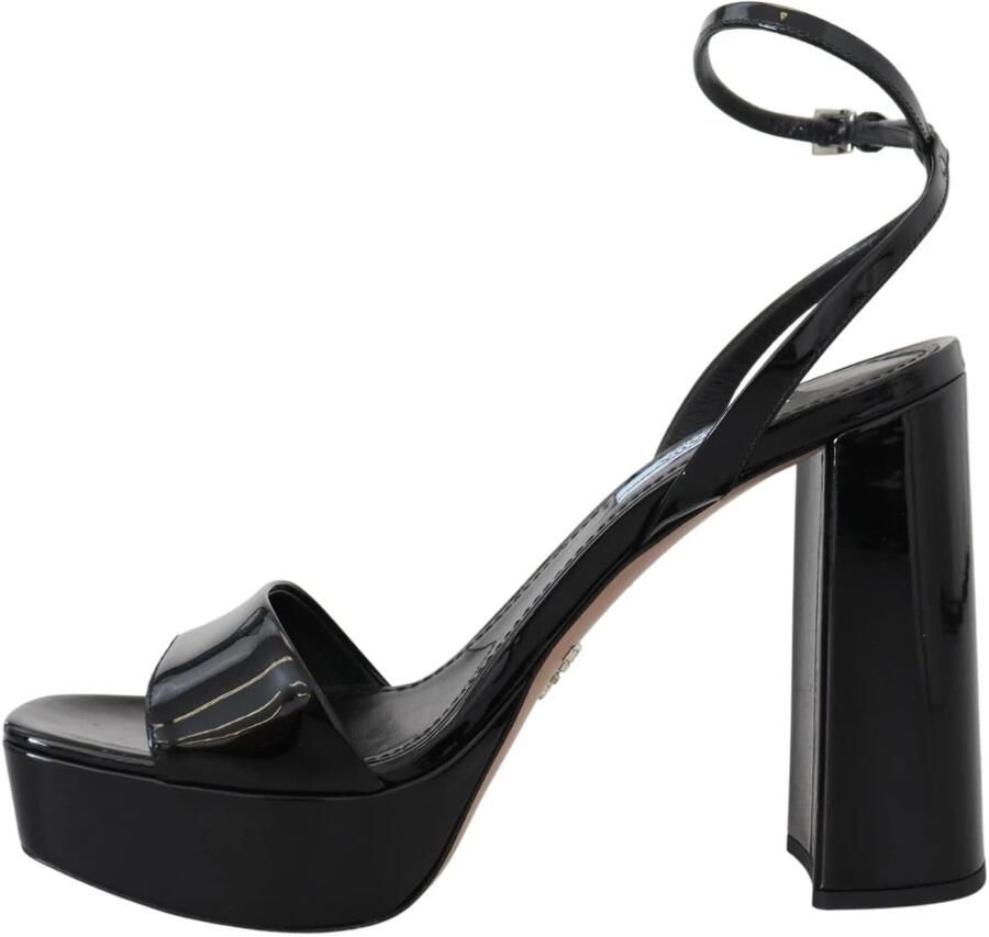 Prada Zwarte Patentleren Enkelband Hakken Black Dames