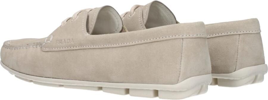 Prada Grijze Leren Loafer Veters Rubberen Zool