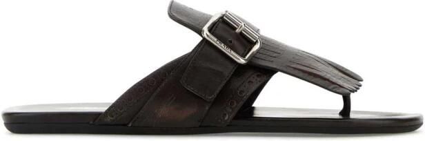 Prada Vitello Leren Sandalen met Franjes en Gesp