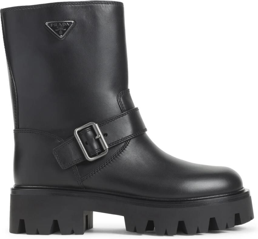 Prada Zwarte leren enkellaarzen met gesp