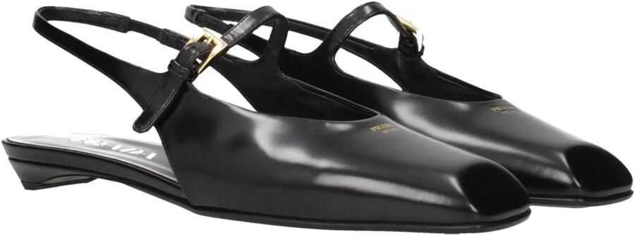 Prada Zwarte leren platte sandalen met logo