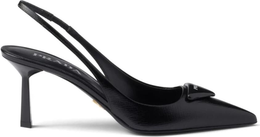 Prada Zwarte Saffiano Leren Sandalen met Driehoekig Logo