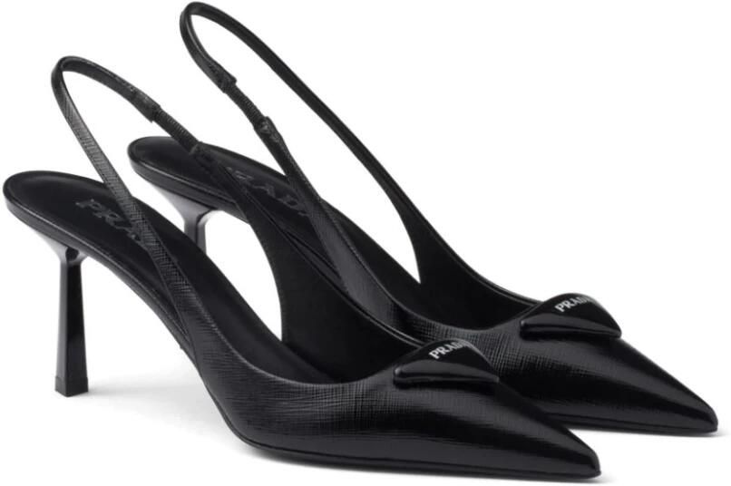 Prada Zwarte Saffiano Leren Sandalen met Driehoekig Logo - Foto 2