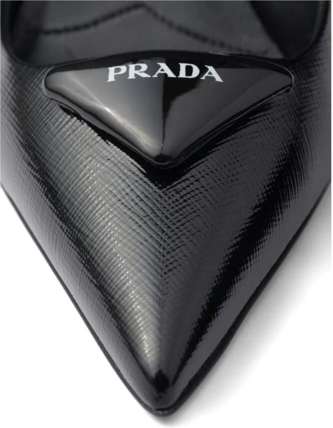 Prada Zwarte Saffiano Leren Sandalen met Driehoekig Logo - Foto 2