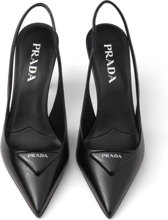 Prada Zwarte Saffiano Leren Sandalen met Driehoekig Logo - Foto 3
