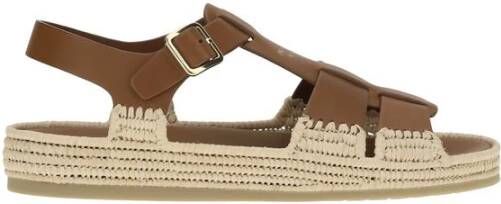 Prada Raffia Leren Sandalen Retro Stijl