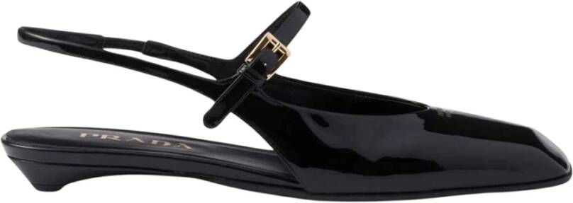 Prada Zwarte leren platte sandalen met logo - Foto 2