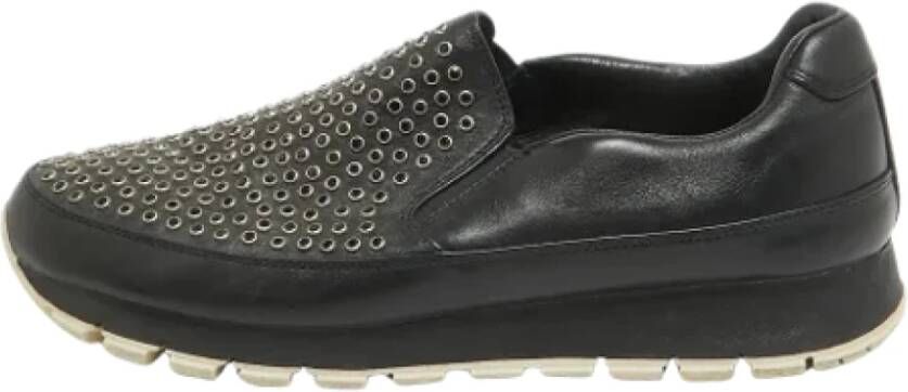 Prada Vintage Pre-owned Leather sneakers Black Dames