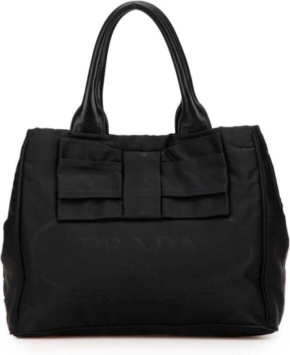 Prada Vintage Tweedehands Boog Tote Tas Nylon Handtas