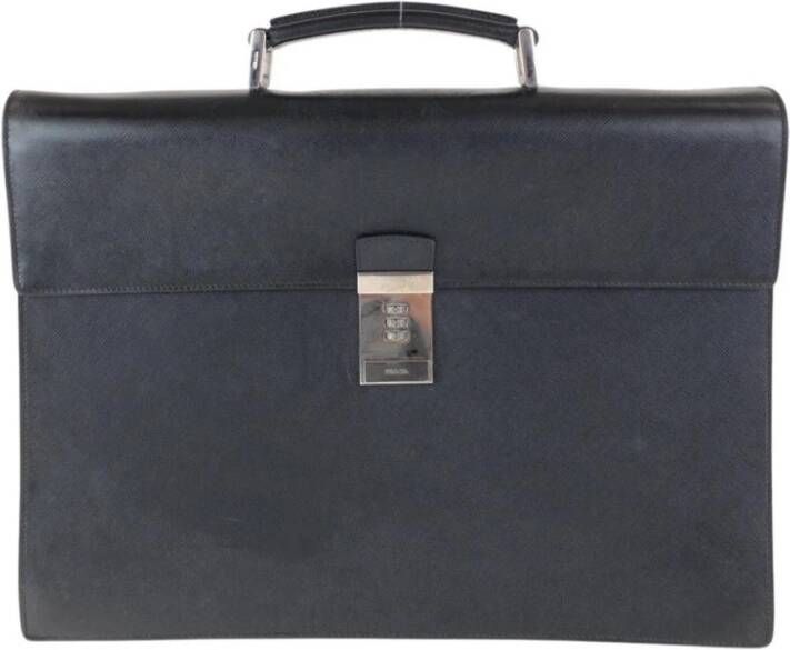 Prada Vintage Tweedehands leren aktetas combinatieslot