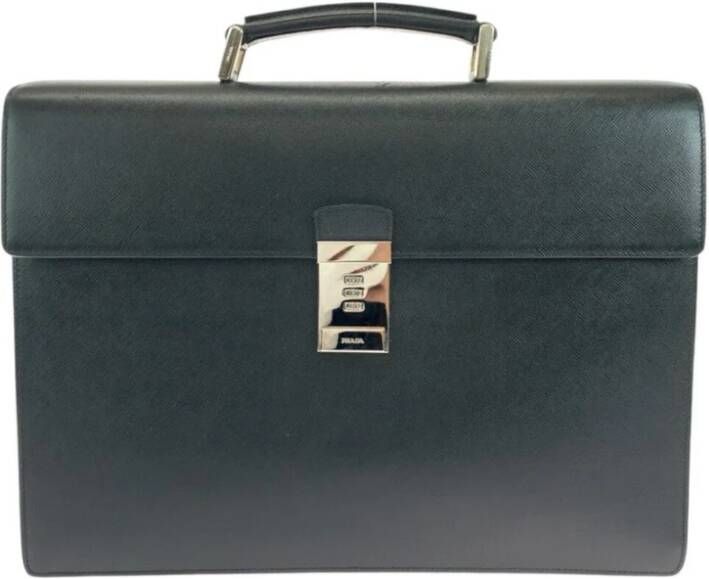 Prada Vintage Vooraf eigendom gestructureerde aktetas met bovenhandvat en combinatieslot voor professioneel gebruik