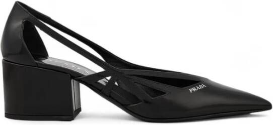 Prada Zwarte Leren Cut-Out Blokhak Pumps