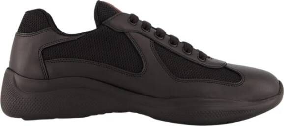 Prada Zwarte Leren en Stoffen Cup Sneakers