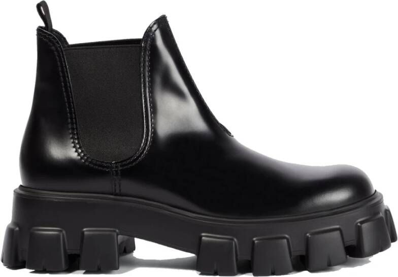 Prada Zwarte leren enkellaarsjes Aw24