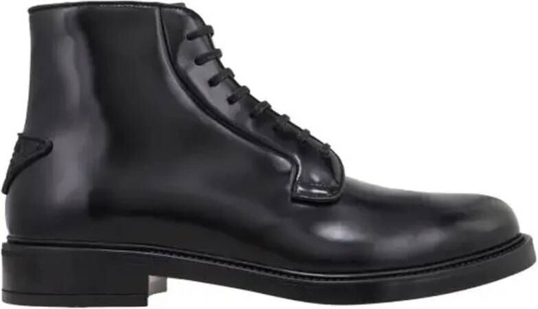 Prada Zwarte Leren Enkellaarzen Black Heren