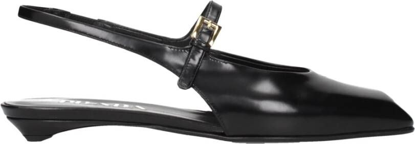 Prada Zwarte leren platte sandalen met logo