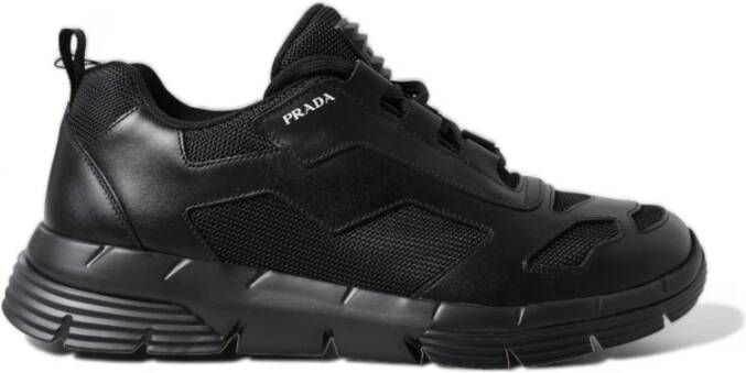 Prada Zwarte Mesh Lage Sneakers Black Heren