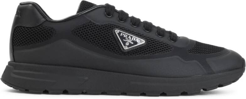 Prada Zwarte Polyester Sneakers met Metallic Logo