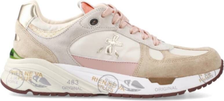 Premiata Beige Suède Sneakers met Roze Details