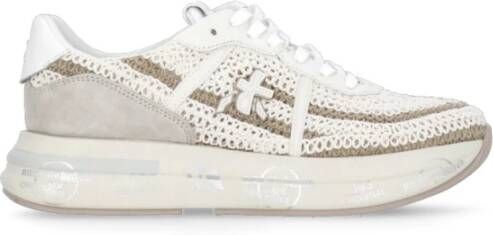 Premiata Beige Witte Sneakers met Kant Details