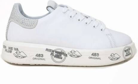 Premiata Witte Leren Sneakers met Glitter Inzetstukken White Dames