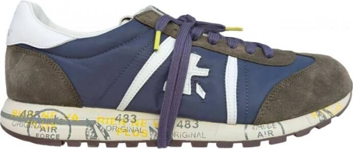 Premiata Blauw Groen Leren Sneakers Witte Zool