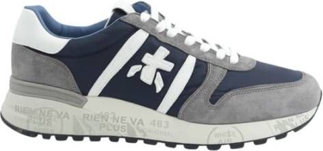 Premiata Blauwe Suède Sneakers met Leren Inzetstukken