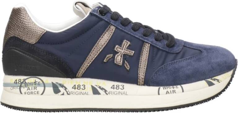 Premiata Blauwe Sneakers met Suède en Logo Blue Dames