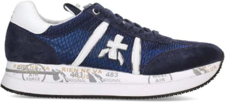 Premiata Blauwe Sneakers Stijlvol Ontwerp Plateauzool