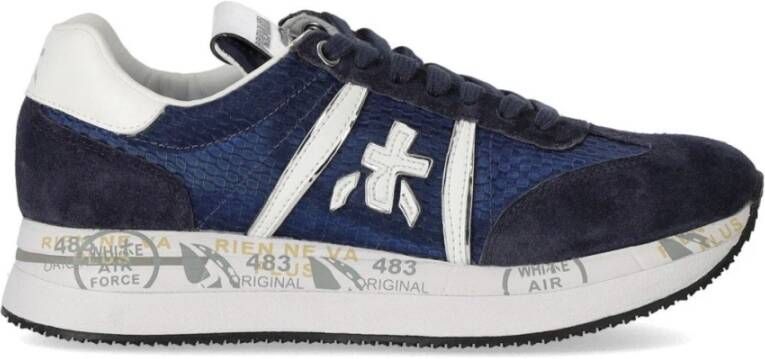 Premiata Blauwe Suède Sneaker met Mesh Inzetstukken