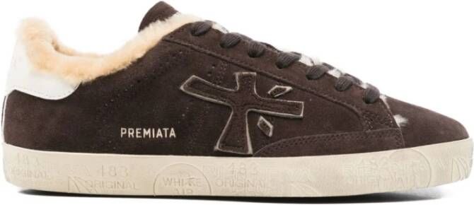 Premiata Bruine Wol Sneakers Veters Rubberen Zool