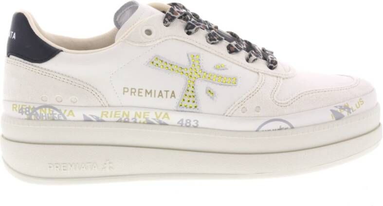 Premiata Low-Top Sneakers Animal Print Laces Ivory Leather And Suede Sneaker in wit - Foto 2