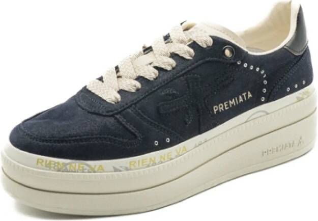 Premiata Blauwe Glitter Sneakers Ronde Neus Blue Dames