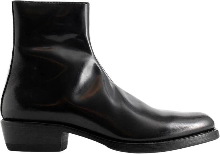 Premiata Glad Zwart Lederen Zijrits Blokhak Black Heren