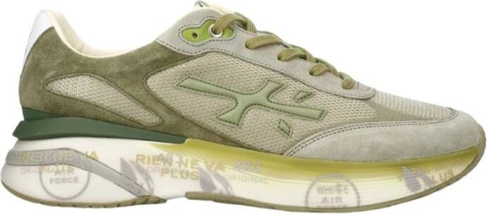Premiata Grijze Suède Sneakers met Groene Details