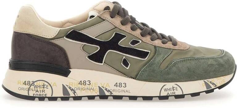 Premiata Groene Leren Sneakers Logo Details Rubberen Zool Multicolor Heren