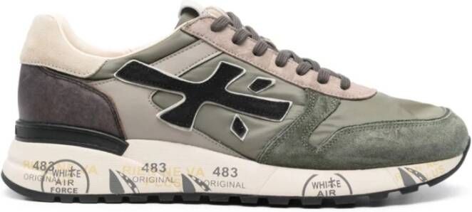 Premiata Groene Leren Sneakers Logo Details Rubberen Zool Multicolor Heren