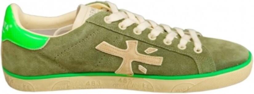 Premiata Khaki Suede Sneakers met Neon Groene Spoiler Green Heren