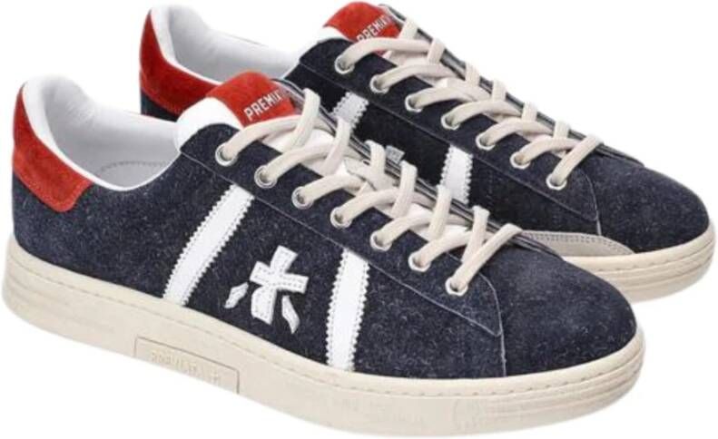 Premiata Klassieke leren sneakers met contrasterend logo Blue Heren