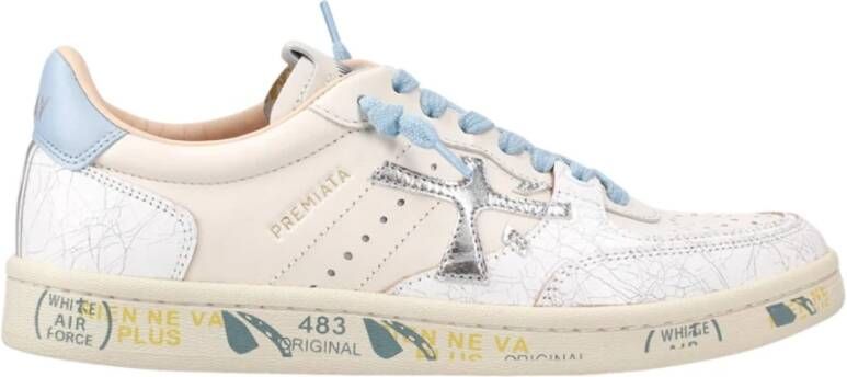 Premiata Witte Sneakers Paneelontwerp Gekreukte Afwerking
