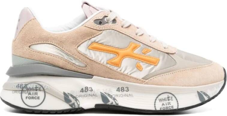 Premiata Logo Print Nylon en Leren Sneakers Beige Dames